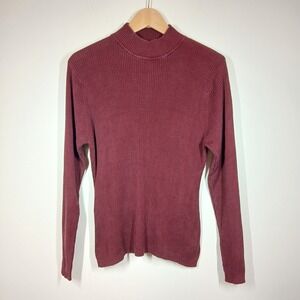 Pendleton Sweater Women XL Burgundy 100% Silk Ribbed Mock Neck Preppy Vintage